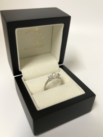 14 K Witgouden Bijzet / Aanschuif Ring Parel 0.30 ct Diamant H/VS