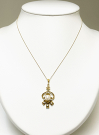 18 K Antiek Gouden Hanger Cultivé Parel / Briljant Geslepen Saffier