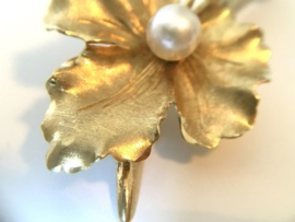 Antiek 14 K Gouden Parel Blad Broche  - 4,6 cm