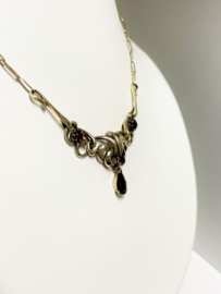 Antiek 14 K Gouden V- Collier Hanger Facet Geslepen Rhodoliet - 41 cm