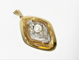 Antiek Handvervaardigd Gouden Hanger Parel 0.18 Diamant H / VS2 - 5 cm