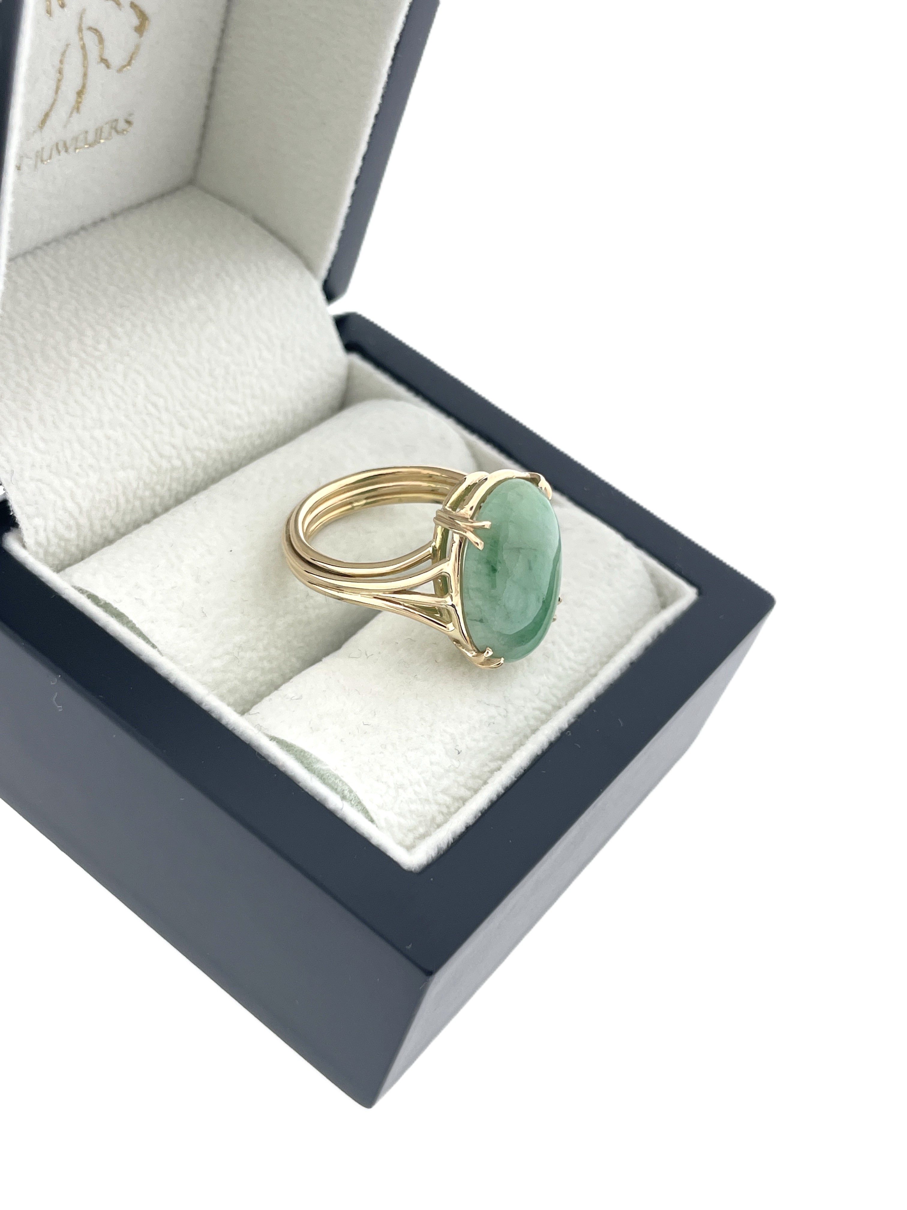 Antiek Gouden Ring Ovaal Jade Jadeiet Vintage 4-Band Ring