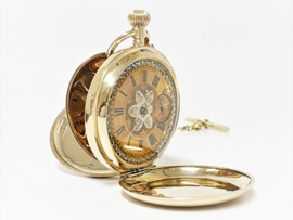 Antiek Remontoir Cylindre 14 K Gouden Zakhorloge Savonet met Ketting - 1880