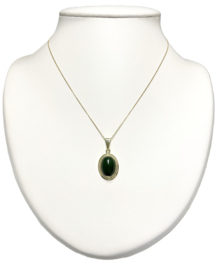 14 K Gouden Hanger Ovaal Cabochon Geslepen Nefriet Jade - Jaren '70