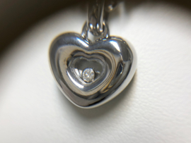 CHOPARD 18 K Witgouden Jasseron Collier Happy Diamond Hart Diamant - 38 cm / 4,5 mm