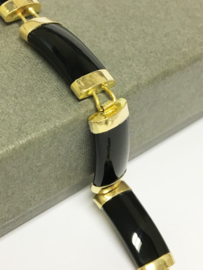 14 K Gouden Fantasie Schakel Armband Onyx Tussenliggers - 21,5 cm / 9,4 g