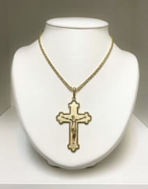 14 K Gouden Ketting Hanger Groot Kruis Jezus Figuur - 7,3 cm / 16,7 g