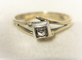 14 K Antiek Bicolor Gouden Ring 0.05 crt Roosgeslepen Diamant