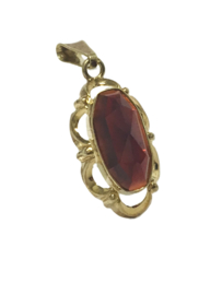 Vintage 14 Karaat Gouden Hanger - Roodbruine Geslepen Granaat