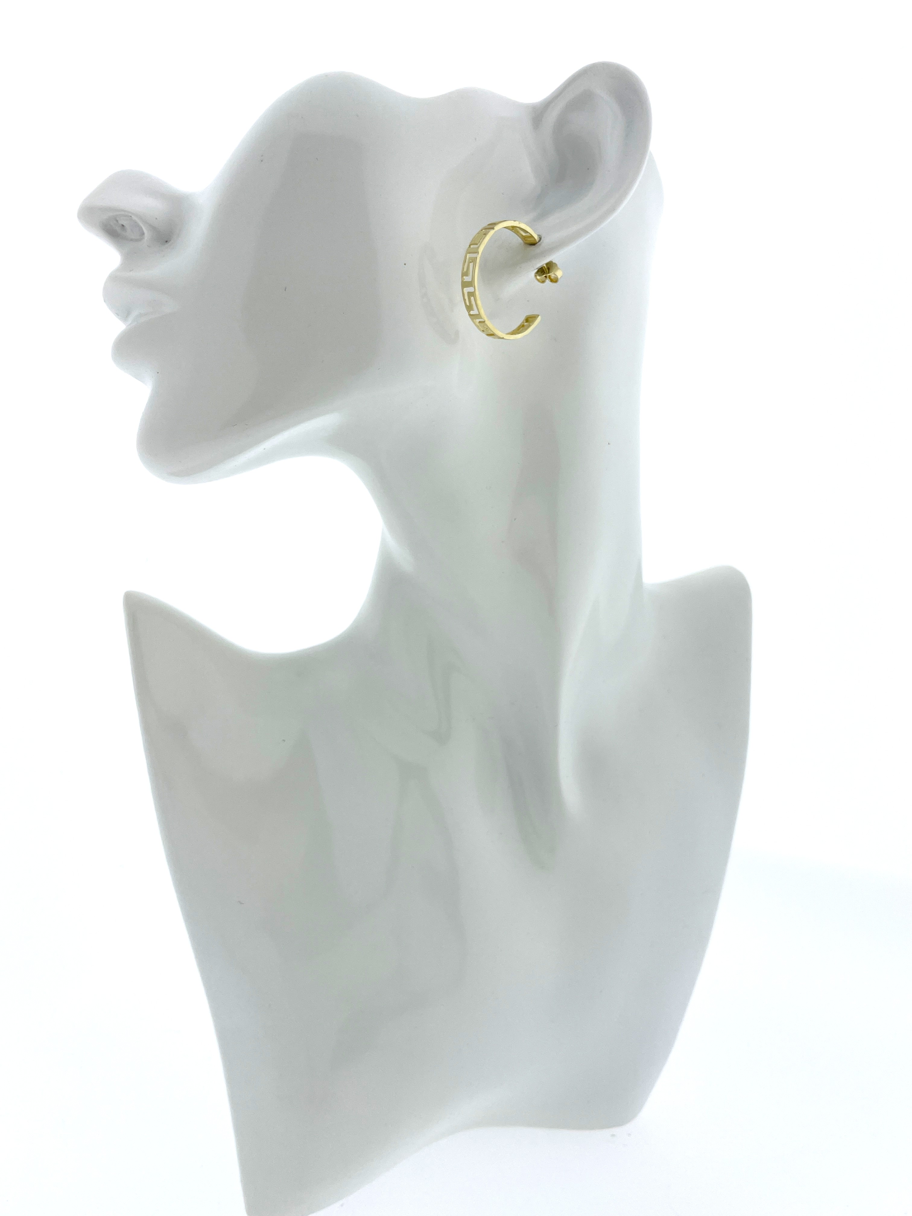 14 Karaat Gouden Oorringen Meander Versace Motief - 2.5 cm