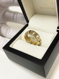 14 K Gouden Gourmet Schakel Band Ring - 7 g / Mt 18.25 / 7.5 mm