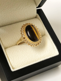 14 K Antiek Gouden Tijgeroog Entourage Ring