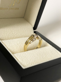 18 K Bicolor Gouden Bandring 0.05 crt Briljantgeslepen Diamant G / VVS1