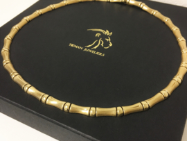 14 K Gouden Bamboe Schakel Collier / Choker - 45 cm