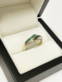 14 K Gouden Slag Ring Diamant Saffier Smaragd