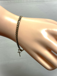 14 Karaat Massief Gouden Gourmet Schakel Armband Bedel Kruis - 18.5 cm