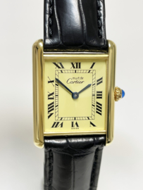 Must de Cartier Tank Large Quartz Roman Dial Incl Garantie / Alligator Zwart