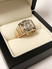 18 K Antiek Gouden Heren Ring 0.50 crt Briljantgeslepen Diamant K/IF