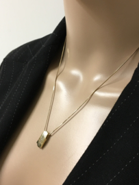 14 K Gouden Slangen Collier (Gevlakt) Met Diamant Hanger (Glijder) - 47 cm