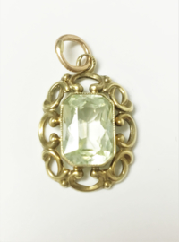 14 K Antiek Gouden Hanger Lichtgroene Emerald Cut Spinel