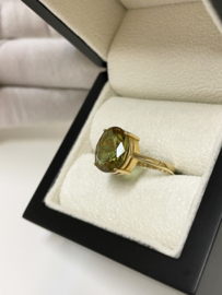 14 K Gouden Ring Facetgeslepen Toermalijnkleurig Cubic Zirkonia - Mt 17.5