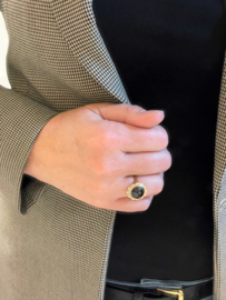 14 Karaat Antiek Gouden Rozet Ring Roos Geslepen Granaat