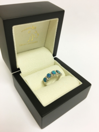 14 K Gouden Rijring Diamant / Blauw Groene Peacock Australische Opaal