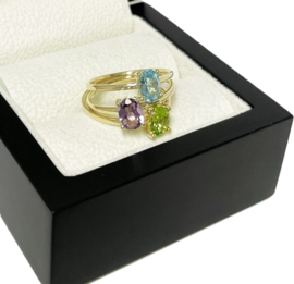 Set 14 K Gouden Solitair Ringen Topaas Peridoot Amethist - Edelstenen