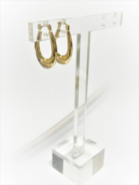 14 K Gouden Oorhangers Ovaal Gediamanteerd / Gewelfd - 2,5 cm