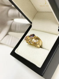 18 K Gouden Bandring Facet Geslepen Amethyst Morganiet Gosheniet