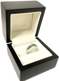 Witgouden Bijzet Ring Briljant Geslepen Diamant / Smaragd