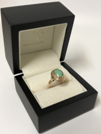 Antiek 14 K Rosé Gouden Ring Ovaal Cabochon Groen Turkoois