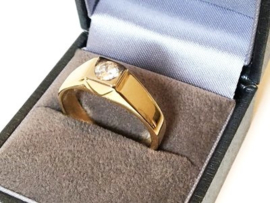 18 K Massief Gouden Heren Ring 0.50 crt Heldere Briljantgeslepen Zirkonia