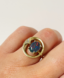 14 K Gouden Design Ring Opaal / Diamant