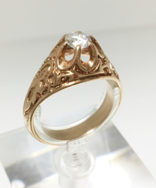 Antiek 14 K Rosé Gouden Solitair Ring 0.45 crt Briljantgeslepen Diamant