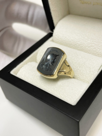 Handvervaardigd Antiek Gouden Heren Zegelring Hematiet Intaglio Centurion