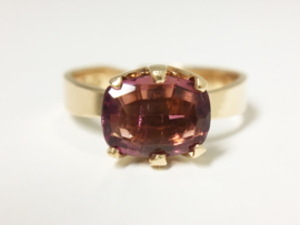 Handvervaardigd 14 K Rosé Gouden Ring Facetgeslepen Toermalijn (verstelbaar)