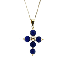 18 Karaat Gouden Hanger Kruis Lapis Lazuli - 3.5 cm