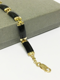 14 K Gouden Fantasie Schakel Armband Onyx Tussenliggers - 21,5 cm / 9,4 g