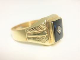 Antieke  Zegelring Onyx Briljant Geslepen Diamant