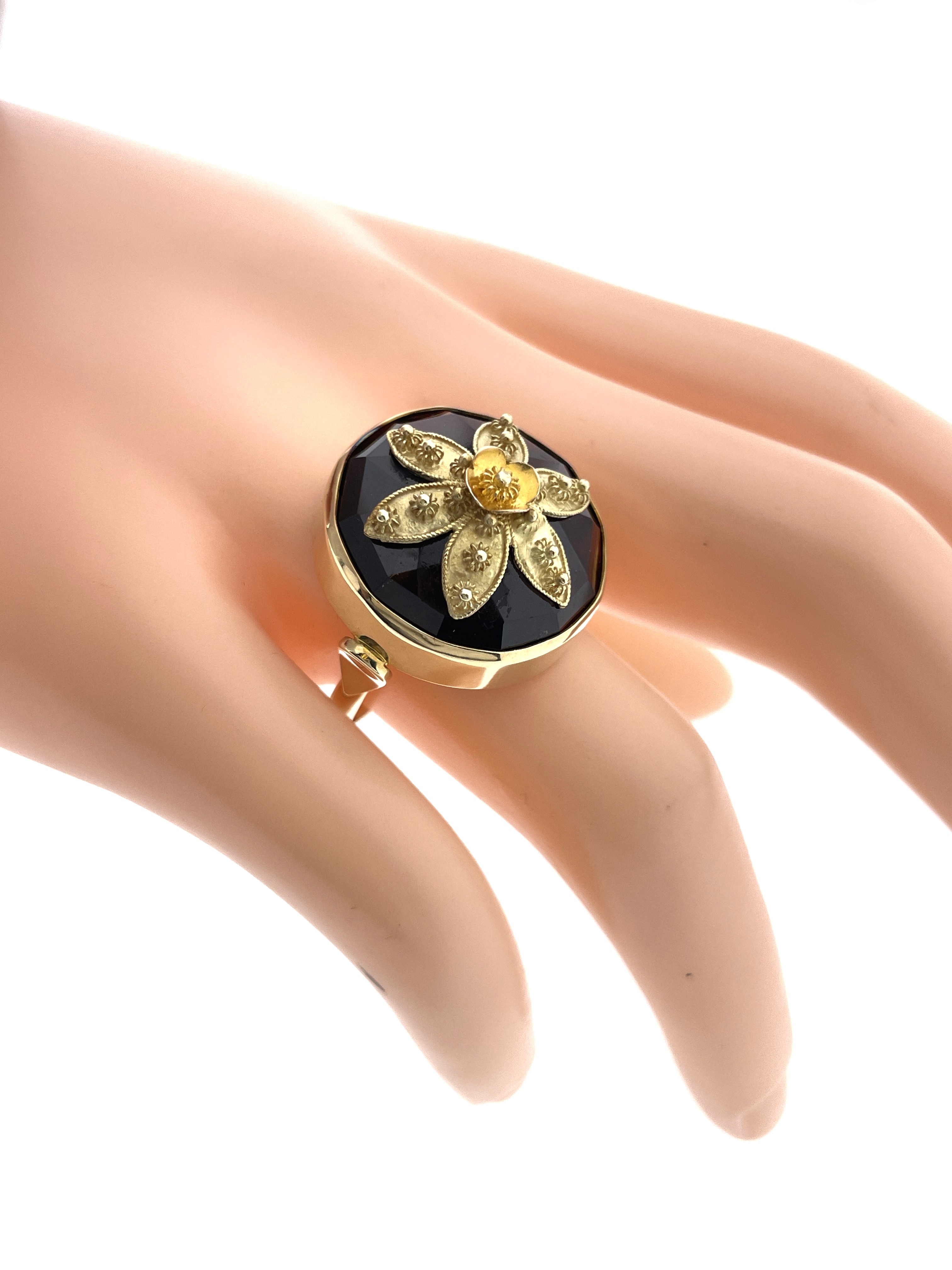 Antiek Gouden Ring Facet Geslepen Granaat Bloem Zeeuwse Knoopjes - 9,9 g