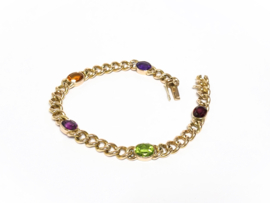 Gouden Gourmet Armband Amethyst Citrien Rhodoliet Peridot Granaat - 19 cm / 20 g / 7,5 mm