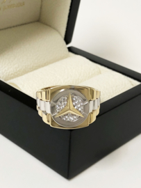 14 K Bicolor Gouden Rolex Mercedes Heren Ring - 9,6 g