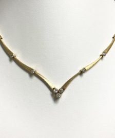 14 K Gouden Bamboe  V-Collier Briljant Geslepen Diamant - 42 cm