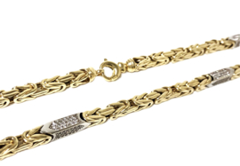14 K Bicolor Gouden Koningsketting Briljant Geslepen Cubic Zirkonia - 70 cm / 57,1 g