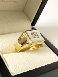 18 K Bicolor Gouden Heren Ring 0.50 crt Roos Geslepen Diamant - 7,7 g