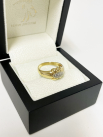 18 K Bicolor Gouden Fantasie Ring 0.07 ct Briljant Geslepen Diamant