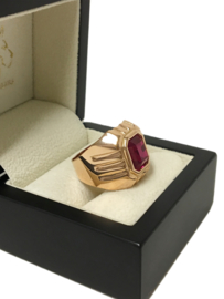 14 K Rosé Gouden Heren Ring ca 5.0 ct Facet Geslepen Robijn - 9,3 g