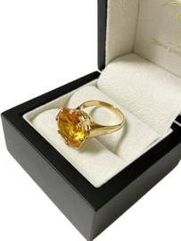 Grote 18 K Gouden Solitair Ring ca 15 ct Briljant Geslepen Oranje Saffier