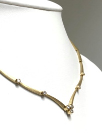 14 K Gouden Bamboe  V-Collier Briljant Geslepen Diamant - 42 cm